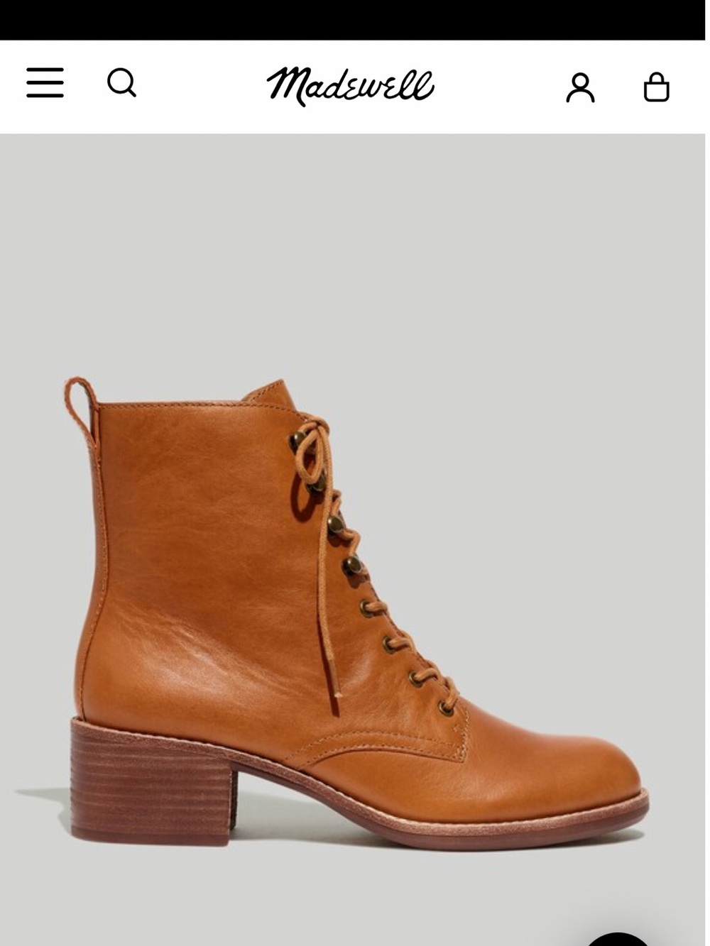 NWOT Madewell Patti Leather Lace-Up Block Heel Boot